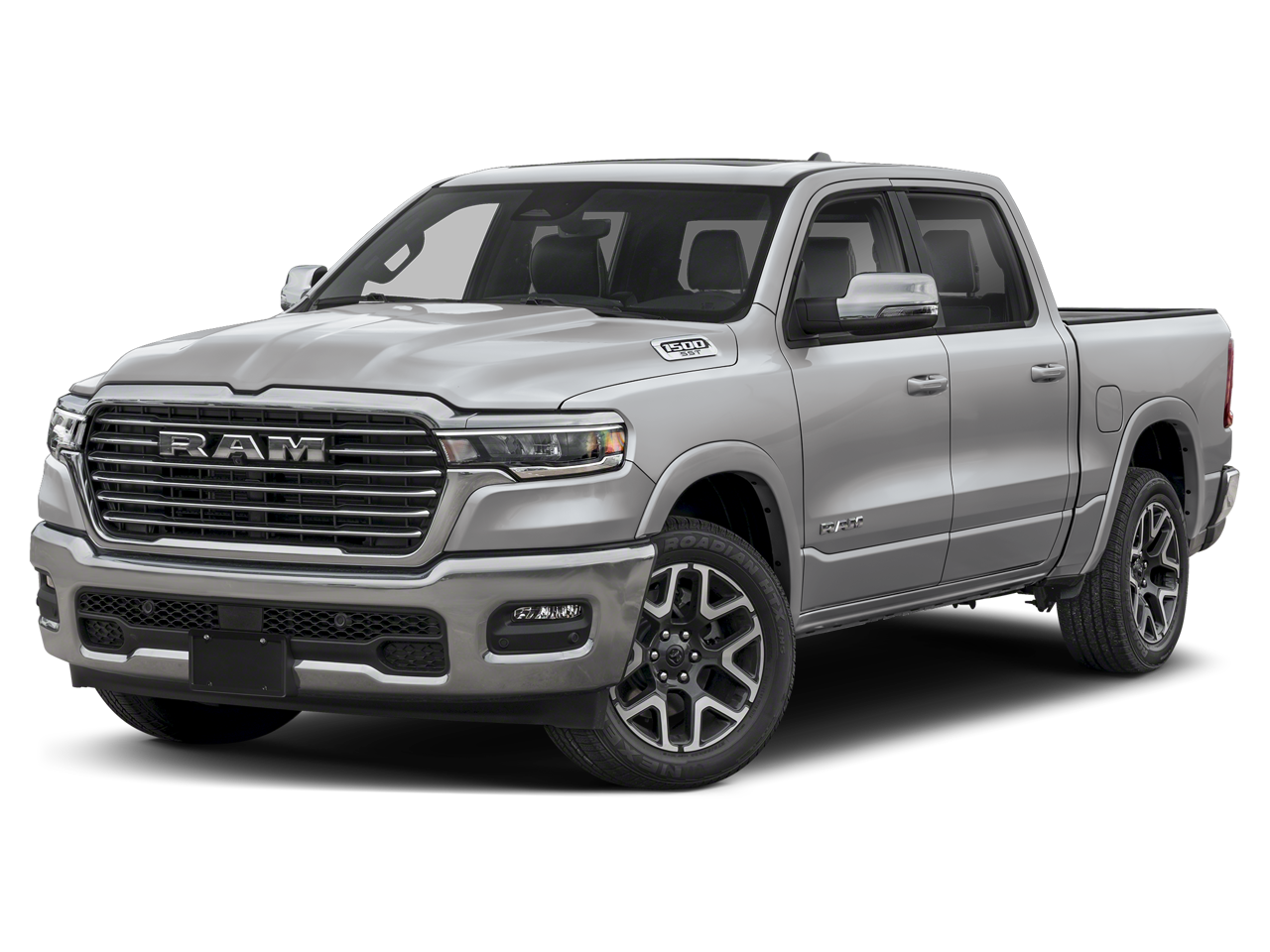 2026 RAM Ram 1500 RAM 1500 LARAMIE CREW CAB 4X4 5'7' BOX in Silver Zynith Exterior Paint — front three-quarter view