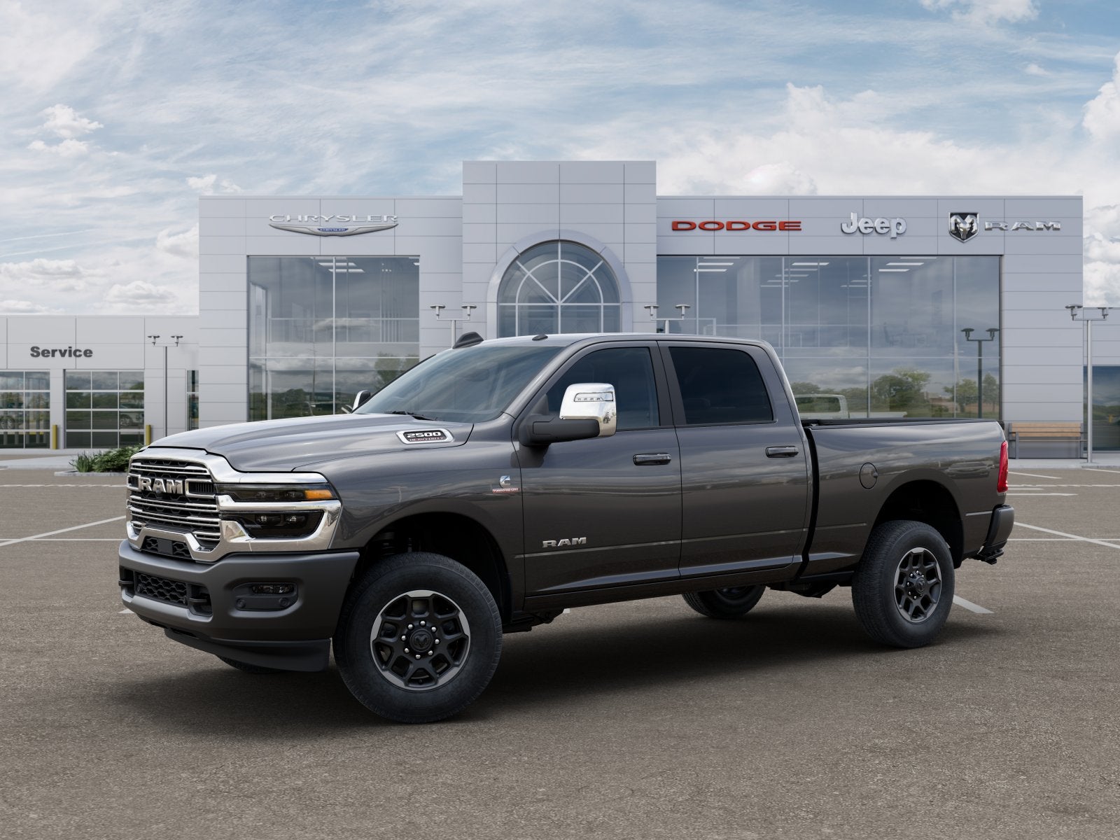 2025 RAM Ram 2500 RAM 2500 LARAMIE CREW CAB 4X4 6'4' BOX in Granite Crystal Metallic Clear-Coat Exterior Paint — front three-quarter view